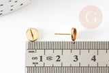 Clous-puces oreille support cabochon rond acier 304 inoxydable dore 18K, x10 (G9224)