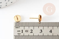 Clous-puces oreille support cabochon rond acier 304 inoxydable dore 18K, x10 (G9224)