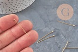 Clous tige tête boule acier doré 304 inoxydable IP 30mm, x100 (G11355)-Tiges-Gingerlily Perles