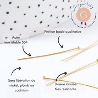 Clous tige tête boule acier doré 304 inoxydable IP 30mm , x20 (G8756)