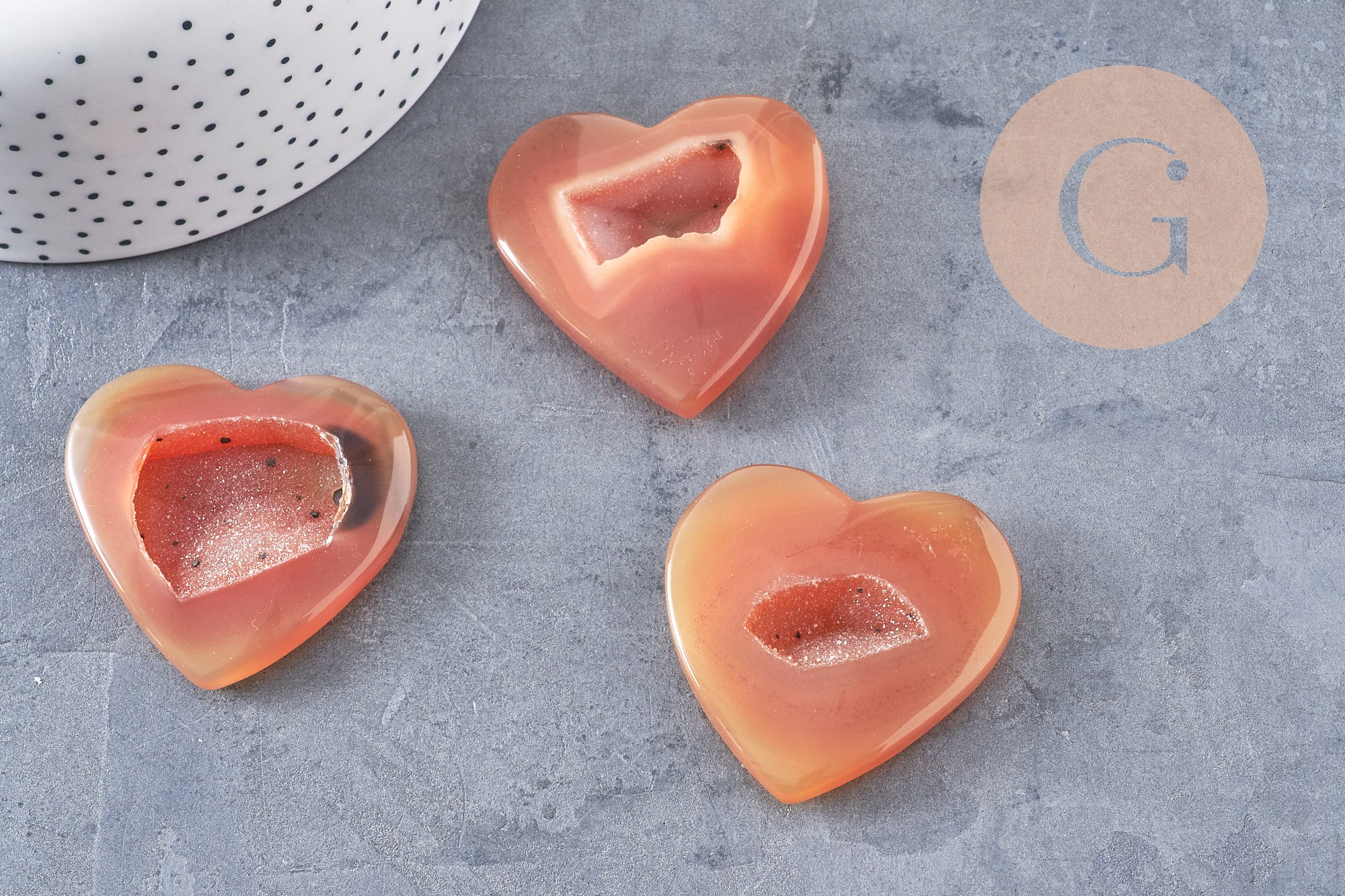 Coeur agate naturelle orange druze, agate naturelle roulée, pierre semi-precieuse, séance lithothérapie, 47mm, x1 G5651