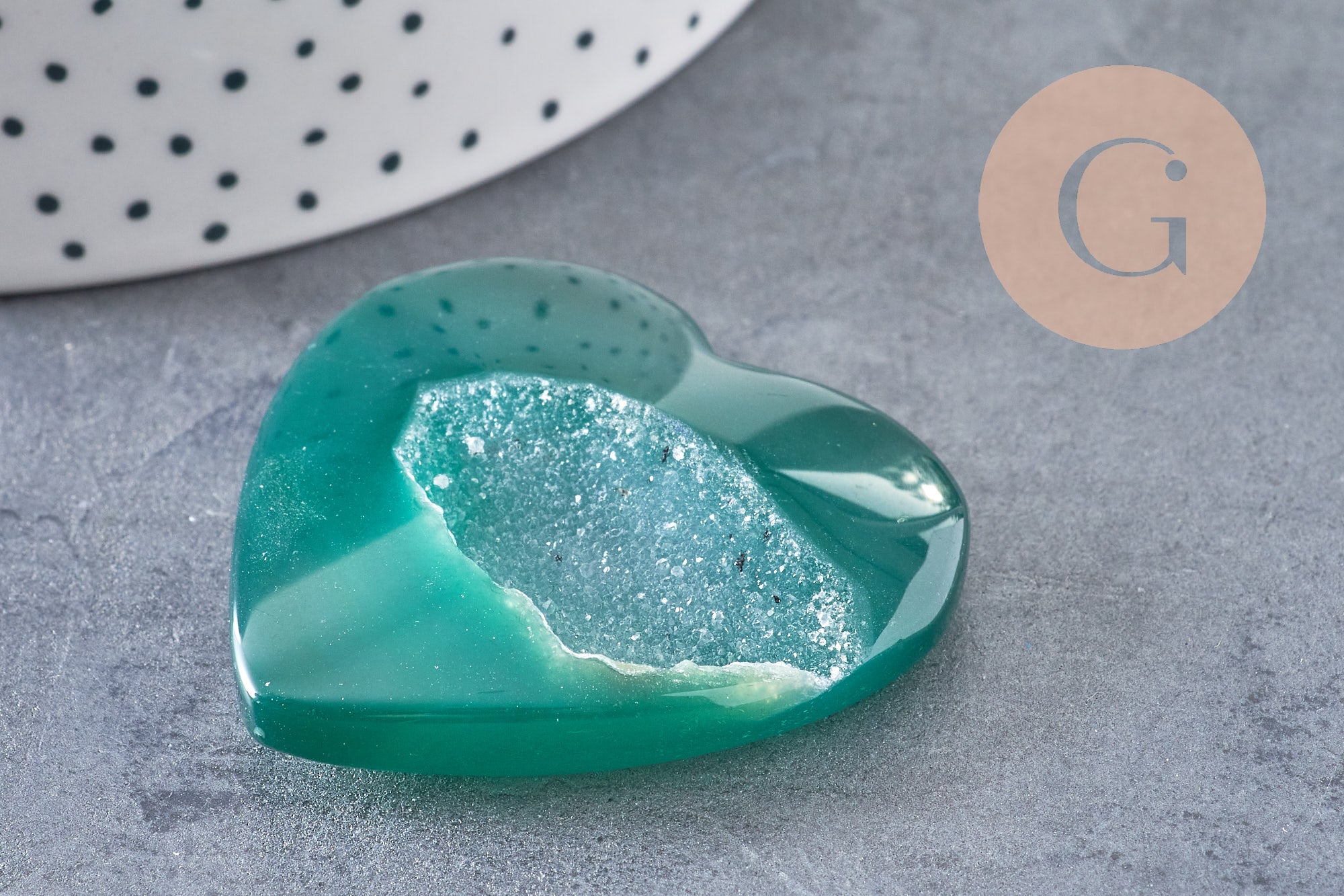 Coeur agate naturelle vert druze 47mm, x1 (G5652)