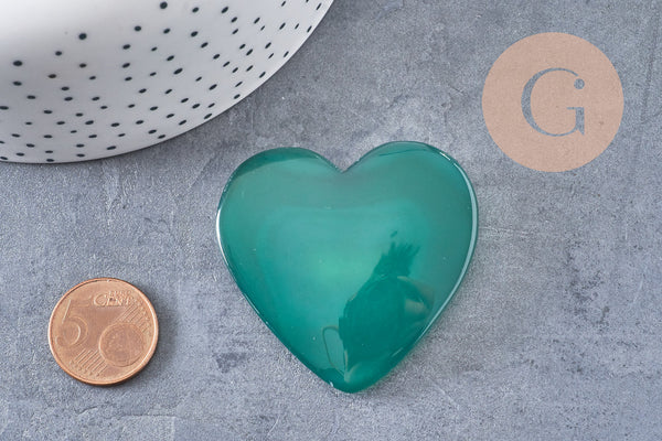 Coeur agate naturelle vert druze 47mm, x1 (G5652)