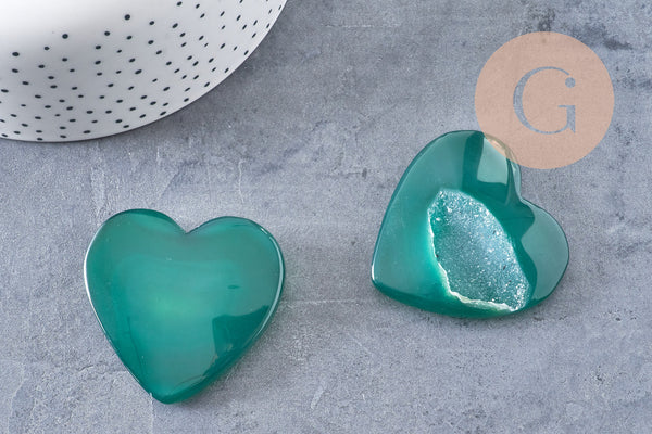 Coeur agate naturelle vert druze 47mm, x1 (G5652)
