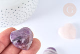 Coeur décoratif améthyste/ quartz rose naturelle lithothérapie pierre 29mm, séance lithothérapie, x1 (G7174)