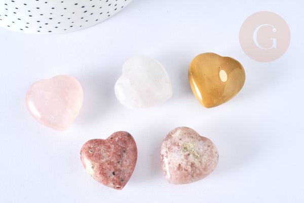 Coeur décoratif pierres naturelles mookaite agate fleur cristal lithothérapie pierre 31mm, x1 (G7170)