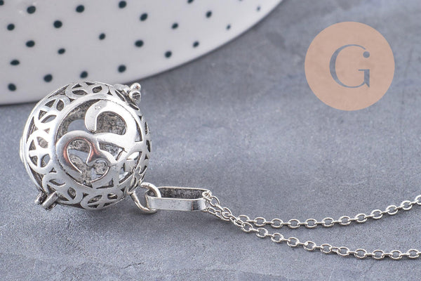 Collier Bola Ohm carillon d'harmonie argenté, Vendu sans carillon, 71-72cm, x1 (G3679)