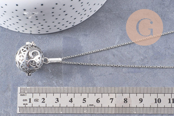 Collier Bola Ohm carillon d'harmonie argenté, Vendu sans carillon, 71-72cm, x1 (G3679)