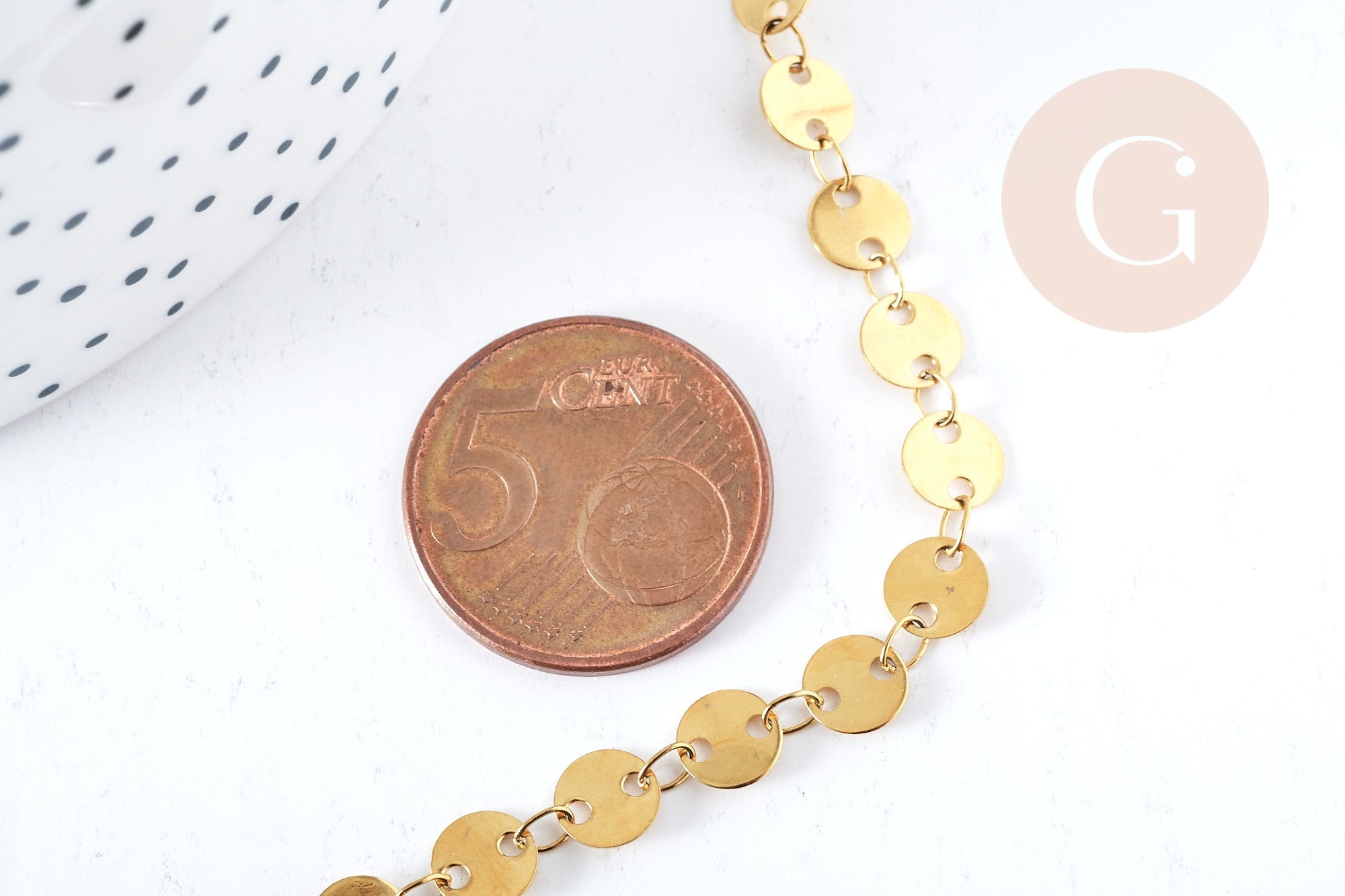 Collier Chaine Pastille avec fermoir acier 304 inoxydable doré 6mm-45cm,chaine complète avec fermoir en acier, x1 G8779