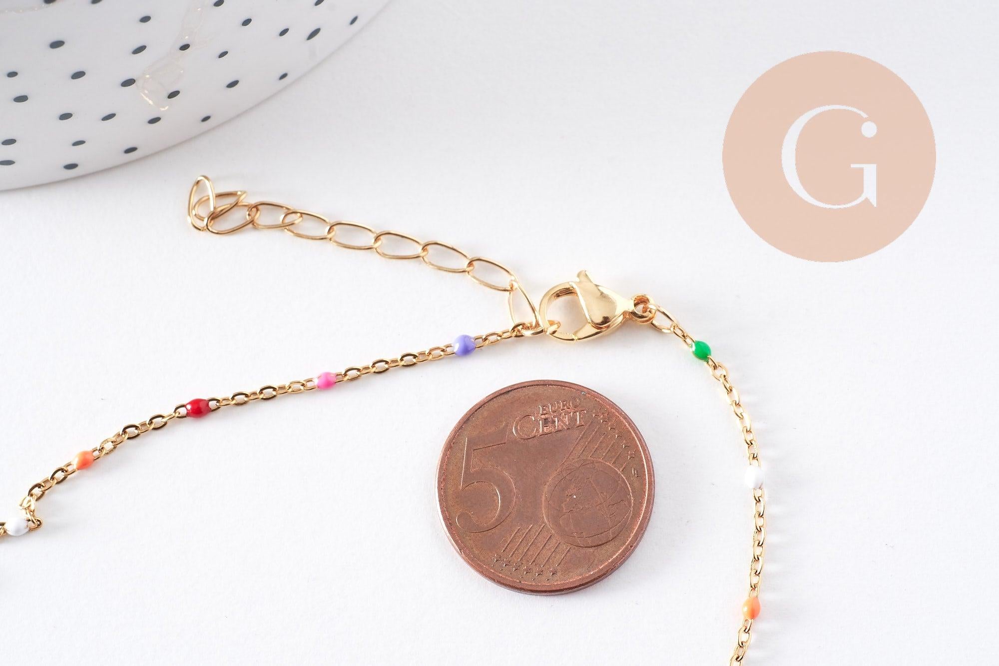 Collier Chaine acier 304 inoxydable doré 14k résine multicolore 2mm-41cm, x1 (G10240)