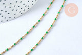 Collier Chaine acier dorée 14k résine colorée vert,chaine collier, fantaisie, chaine complète,2mm, 45cm, x1 G2417