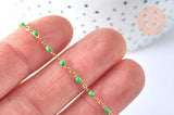 Collier Chaine acier dorée 14k résine colorée vert,chaine collier, fantaisie, chaine complète,2mm, 45cm, x1 G2417