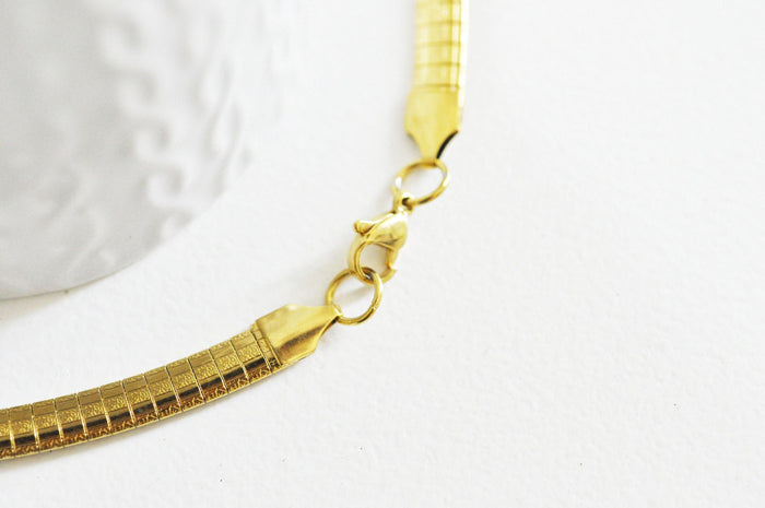 Collier Chaine acier dorée 14k serpent,sans nickel,chaine fantaisie,acier, chaine complète,6mm,45cm x1 (G5353)