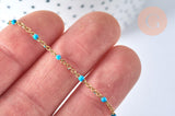 Collier Chaine avec fermoir acier inoxydable doré IP 14k complète résine turquoise 1.5mm-45cm, x1 (G5409)
