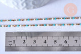 Collier Chaine avec fermoir acier inoxydable doré perles rocaille turquoise artisanale 40.7cm, x1 (G4010)