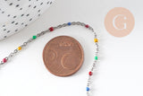 Collier Chaine avec fermoir acier inoxydable platine résine multicolore 2mm-45cm,chaine collier, x1 (G1412)