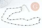 Collier Chaine avec fermoir acier inoxydable platine résine noire 2mm-40.5cm, x1 (G10010)