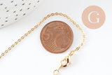 Collier Chaine avec fermoir forçat cuivre dorée 16K 0.5microns collier 1.8mm/45cm, x1 (G5341)