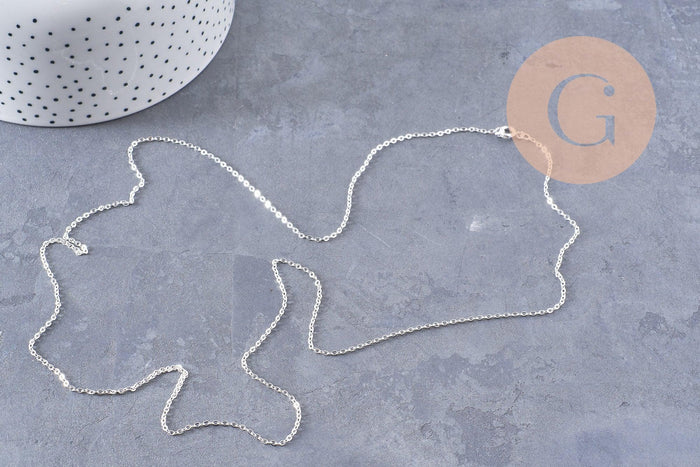 Collier Chaine collier complète laiton argentée forçat 70cm, x1 (G0851)