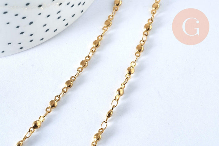Collier Chaine complète acier dorée 14k boule, chaine fantaisie sans nickel, acier doré, chaine complète,2.mm,45.5cm, x1 G0142