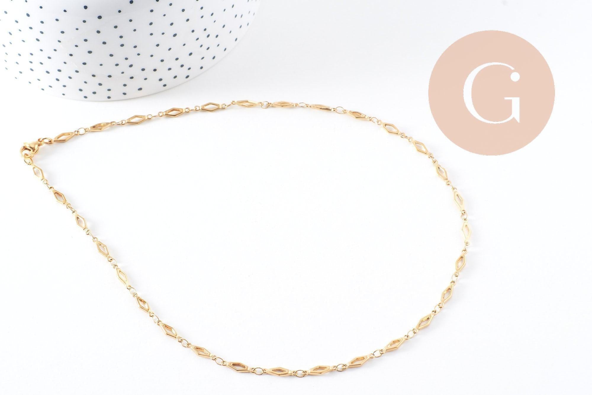 Collier Chaine complète acier dorée 14k losange,chaine collier,sans nickel,4mm,45cm, x1 (G6776)