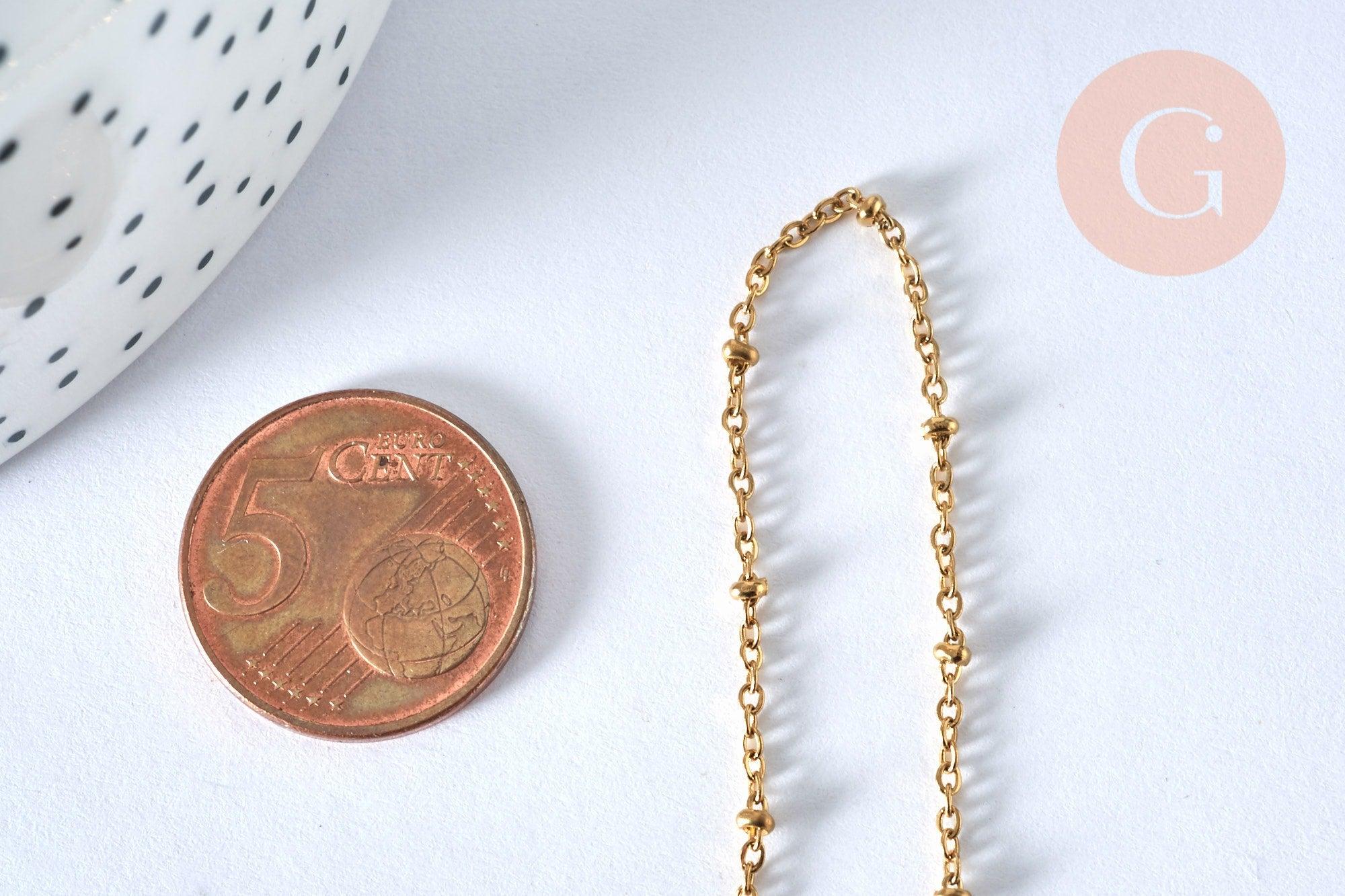 Collier Chaine complète acier dorée 14k satellite,avec ou sans extension,chaine sans nickel,1.5mm,41cm, x1 (G0306)