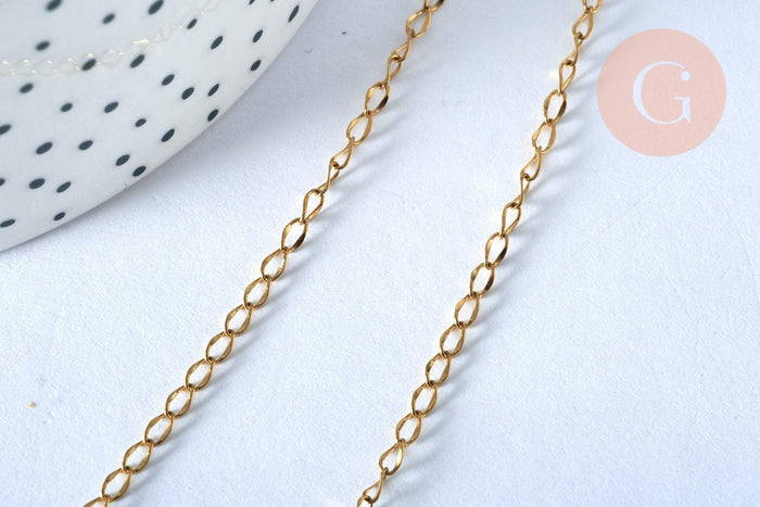 Collier Chaine complète acier dorée 14k,chaine collier,sans nickel,chaine fantaisie,2.4mm,41cm, x1 (G6806)