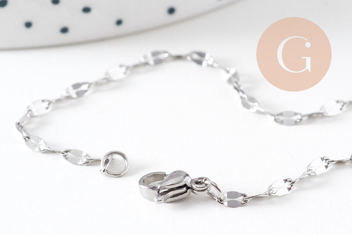 Collier Chaine complète avec fermoir acier inoxydable platine 45cm, x1 (G6566)