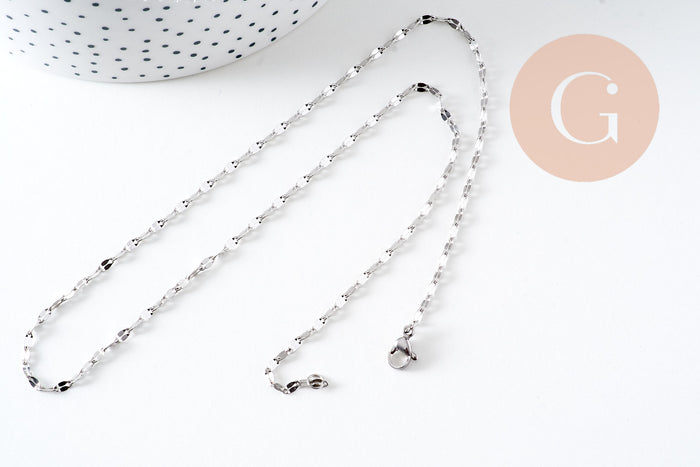 Collier Chaine complète avec fermoir acier inoxydable platine 45cm, x1 (G6566)