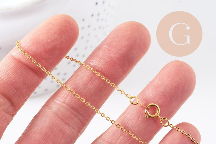 Collier Chaine complète collier laiton doré forçat 14K 1.5mm-40cm, x1 (G10115)