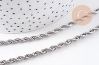 Collier Chaine complète torsadée acier 304 inoxydable platine 3.8mm/60cm, x1 (G1113)