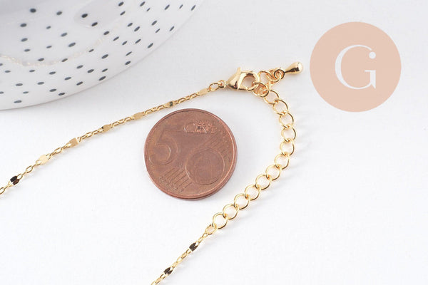 Collier Chaine fine complète avec fermoir collier cuivre doré fantaisie 16K 1.3 mm-45cm, x1 (G0309)
