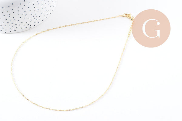 Collier Chaine fine complète avec fermoir collier cuivre doré fantaisie 16K 1.3 mm-45cm, x1 (G0309)