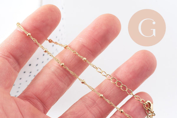 Collier Chaine fine complète avec fermoir cuivre doré singapour 16K 1.3 mm-45cm, x1 (G0635)