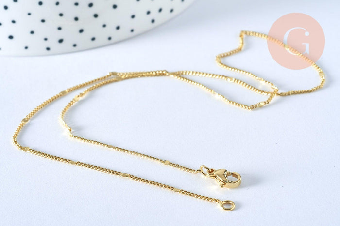 Collier Chaine fine dorée fantaisie 14K, fourniture créative, chaine complète,chaine plaquée or,1.5 mm, 40cm, x1 (G5277)