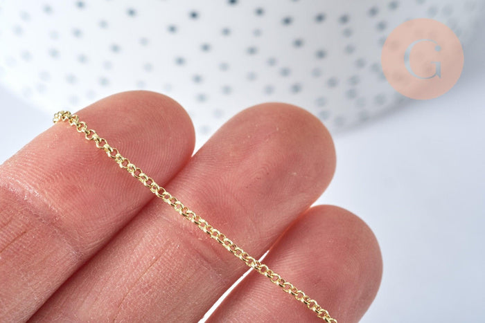 Collier Chaine fine dorée rolo 14K, fourniture créative, chaine collier, chaine complète, dorure 14k,1.5 mm, 45cm, x1 G5800