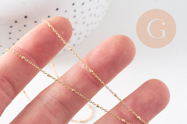 Collier Chaine fine dorée satellite cube cuivré doré 16K 1.2 mm -45cm, x1 (G0634)