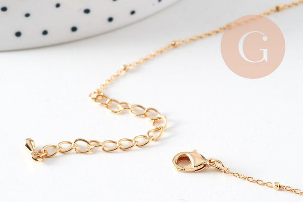 Collier Chaine fine dorée satellite cube cuivré doré 16K 1.2 mm -45cm, x1 (G0634)