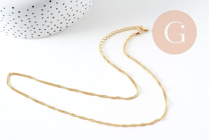 Collier Chaine fine dorée singapour 16K,chaine plaquée or 2.5 microns, chaine collier bijoux, chaine complète,1.8 mm,43cm, x1 G3018