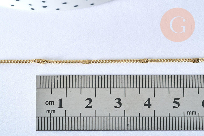 Collier Chaine fine laiton doré fantaisie 14K 1.5 mm- 45cm, chaine collier, chaine complète avec fermoir x1 (G0575)