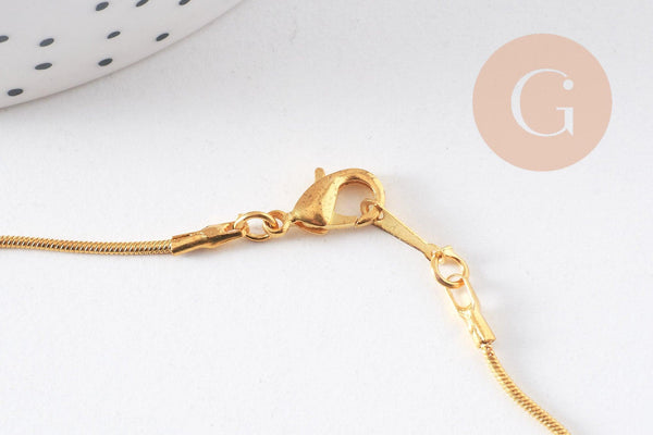 Collier Chaine fine laiton doré serpent,chaine qualité, création bijoux, chaine complète,chaine dorée,1.5 mm, 43cm, x1 (G10114)