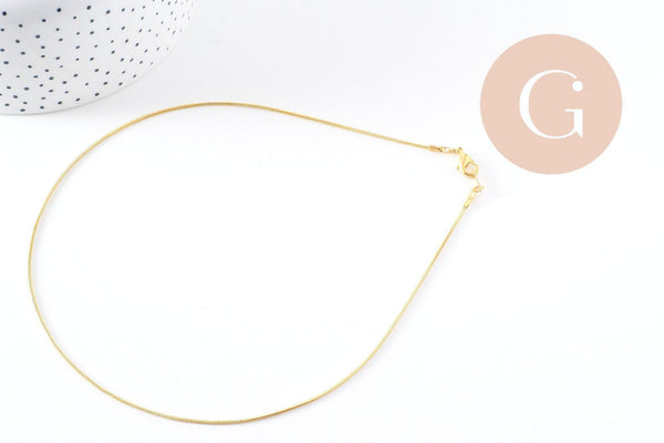 Collier Chaine fine laiton doré serpent,chaine qualité, création bijoux, chaine complète,chaine dorée,1.5 mm, 43cm, x1 (G10114)