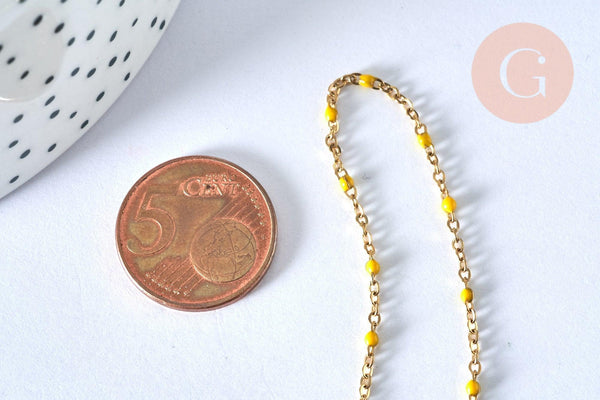 Collier Chaine laiton doré 18k fantaisie résine jaune 2mm 40cm, x1 G3487