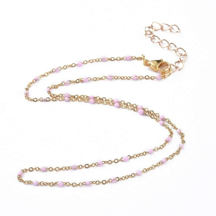 Collier Chaine laiton doré 18k fantaisie résine rose,chaine fantaisie dore,chaine complète,2mm,40cm, x1 G3488