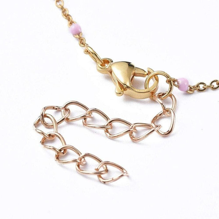 Collier Chaine laiton doré 18k fantaisie résine rose,chaine fantaisie dore,chaine complète,2mm,40cm, x1 G3488