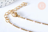 Collier Chaine laiton doré 18k fantaisie résine rose,chaine fantaisie dore,chaine complète,2mm,40cm, x1 G3488