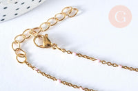 Collier Chaine laiton doré 18k fantaisie résine rose,chaine fantaisie dore,chaine complète,2mm,40cm, x1 G3488