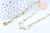 Gold paperclip chain necklace with lobster-claw clasp on white surface; features 12x3.5mm rectangular links, 46.5cm length. Collier Chaine laiton doré clair maille rectangle.