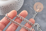 Collier Chaine maille cubaine diamantée acier inoxydable platine 9mm/41cm, x1 (G11055)