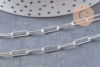 Collier Chaine maille rectangle laiton argentée complète avec fermoir 12x3.5mm, x1 (G3171)